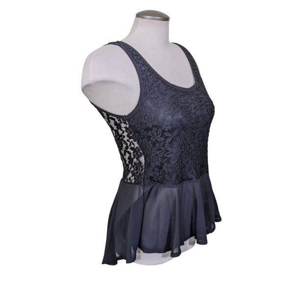 Zenana Outfitters Womens Lace Peplum Top Size Large Black Whimsigoth Witchy Goth - Picture 2 of 7